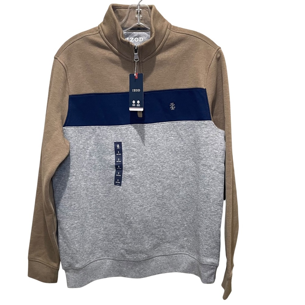Izod Advantage Performance Quarter Zip Colorblock Pullover Camel Men Size Small